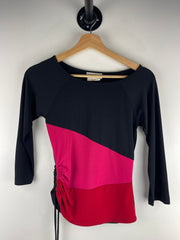 Vintage A Byer Women's Black & Pink Sinch Waist Three Quarter Sleeve Top