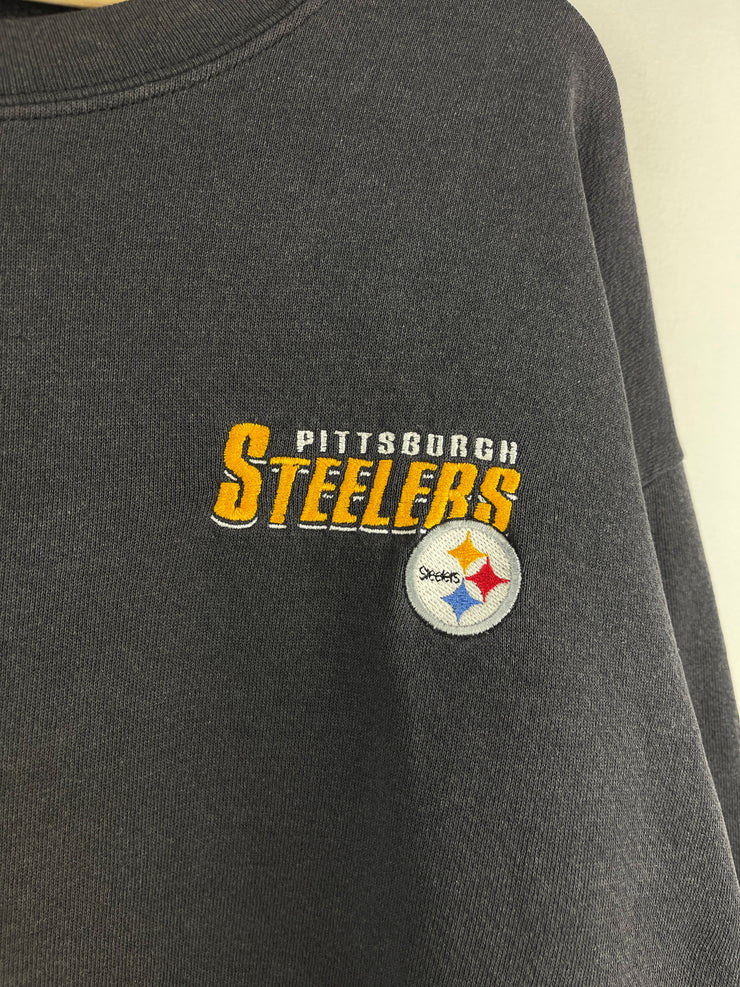 Vintage 90s NFL CSA Pittsburgh Steelers Faded Black Crewneck