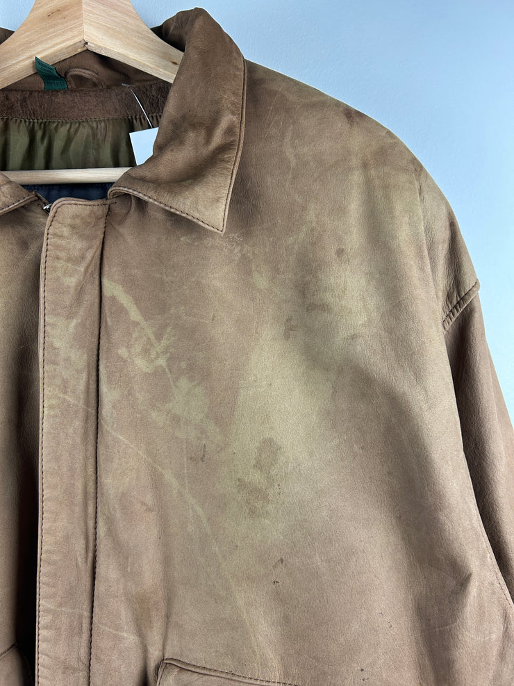 Vintage 90s Mountain Express Faded Brown Leather Bomber Jacket