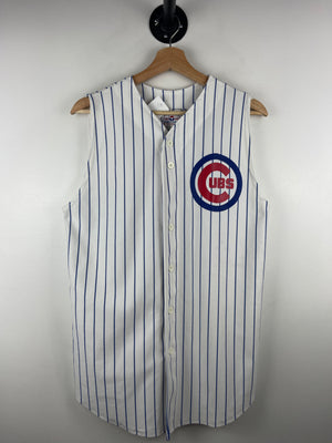 Vintage 90s MLB Chicago Cubs Pin Stripe White Sleeveless Baseball Jersey