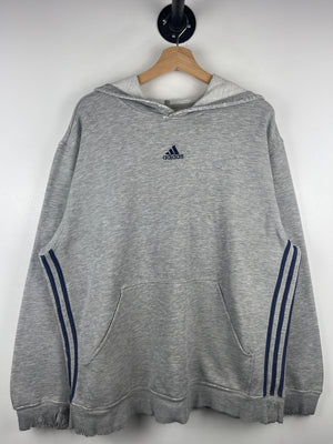 Vintage Adidas 3 Stripe Thrashed Grey Hoodie