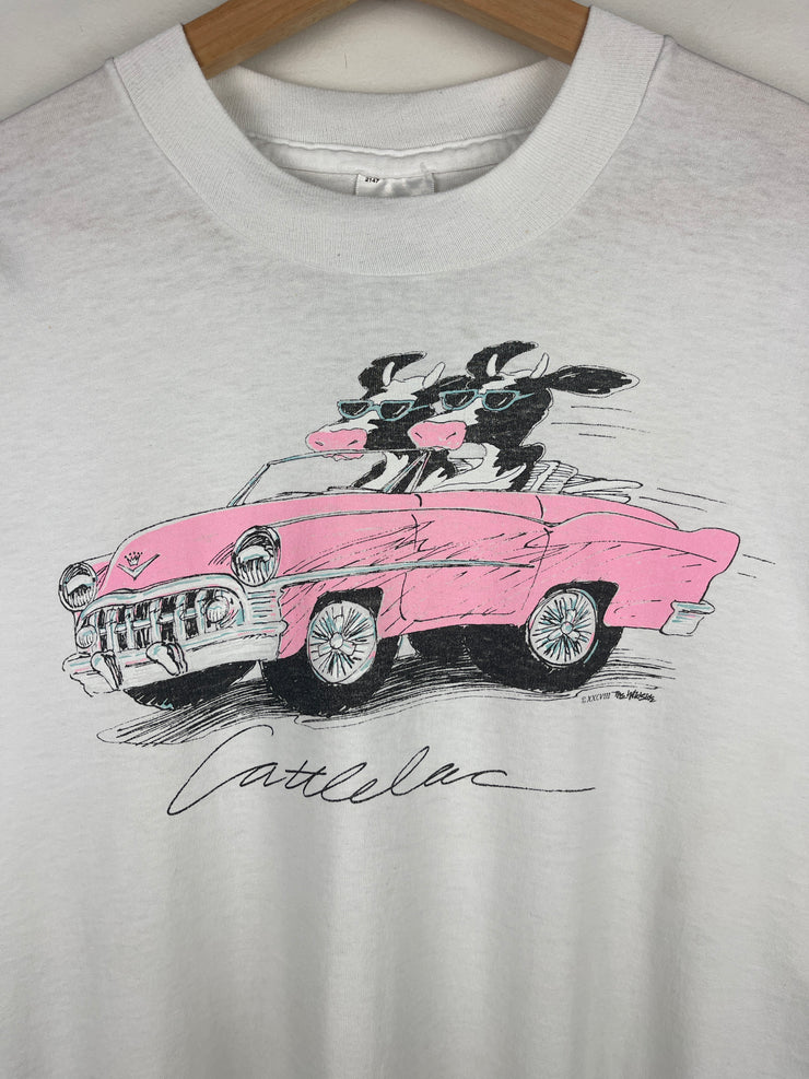 Vintage 90s Cadillac Cattilac Cows White Tee