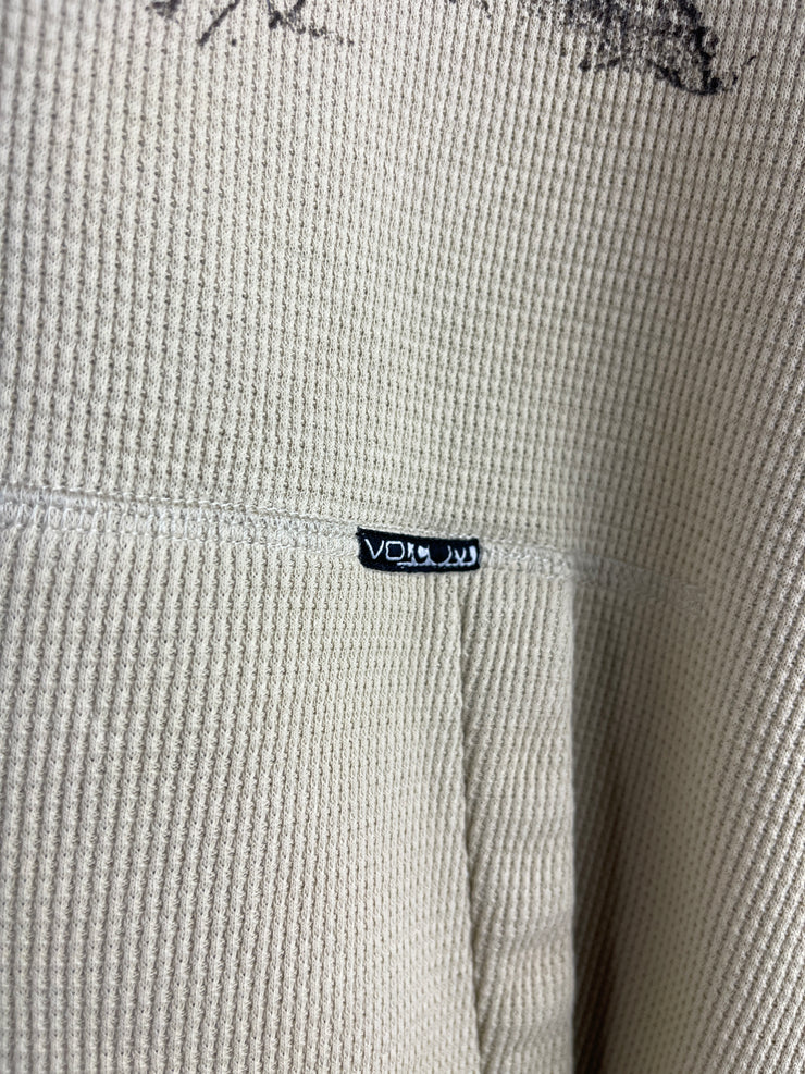 Vintage Y2K Volcom Skateboards Cream Thermal Zip Up Hoodie