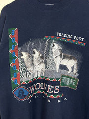 Vintage 90's Lee Alaska Wolves Navy Crewneck