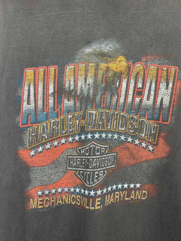 Vintage 2002 Harley Davidson Flames Maryland Thrashed Black Cut Off Tank Top