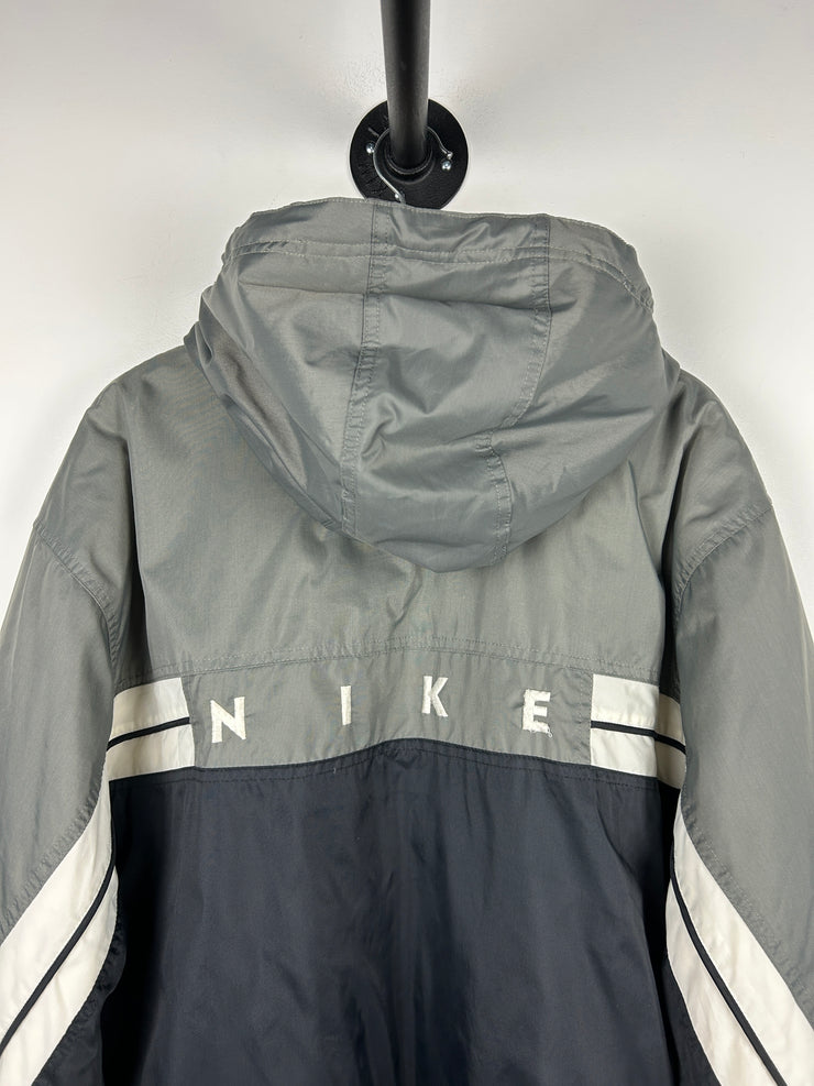Vintage 90s Nike Swoosh Spellout White & Black Hooded Jacket