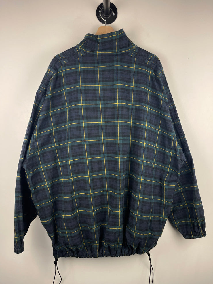 Balenciaga Embroidered Logo Oversized Plaid Zip Up Jacket