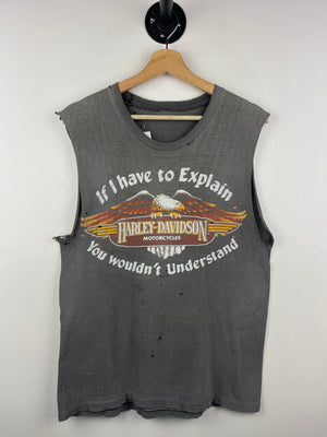 Vintage 80s Harley Davidson Wouldn’t Understand Florida Black Thrashed Faded Cut Off Tank Top