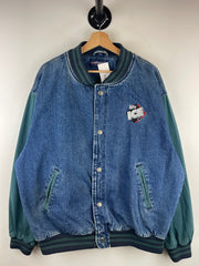 Vintage 90s Swingster Miller Lite Ice Blue Denim Varsity Jacket
