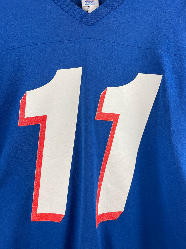 Vintage 90s NFL Logo 7 New England Patriots Bledsoe Blue Football Jersey