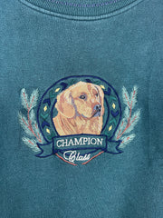 Vintage 90s Dog Golden Retriever Champion Class Embroidered Green Crewneck