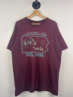 Vintage 90s Harley Davidson York Pennsylvania Burgundy Tee