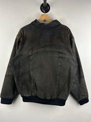Vintage 90s Black Leather Suede Faded Bomber Jacket