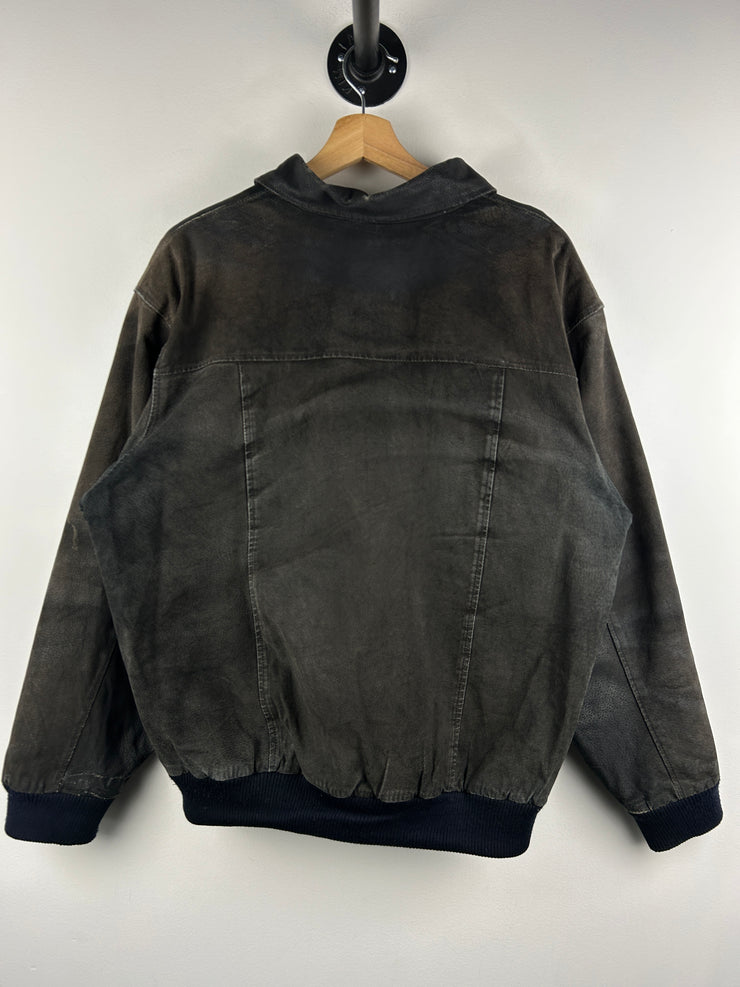 Vintage 90s Black Leather Suede Faded Bomber Jacket