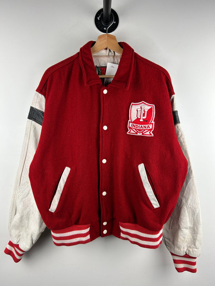 Vintage 90s Cooper Collegiate Indiana Hoosiers Red Wool Leather Varsity Jacket