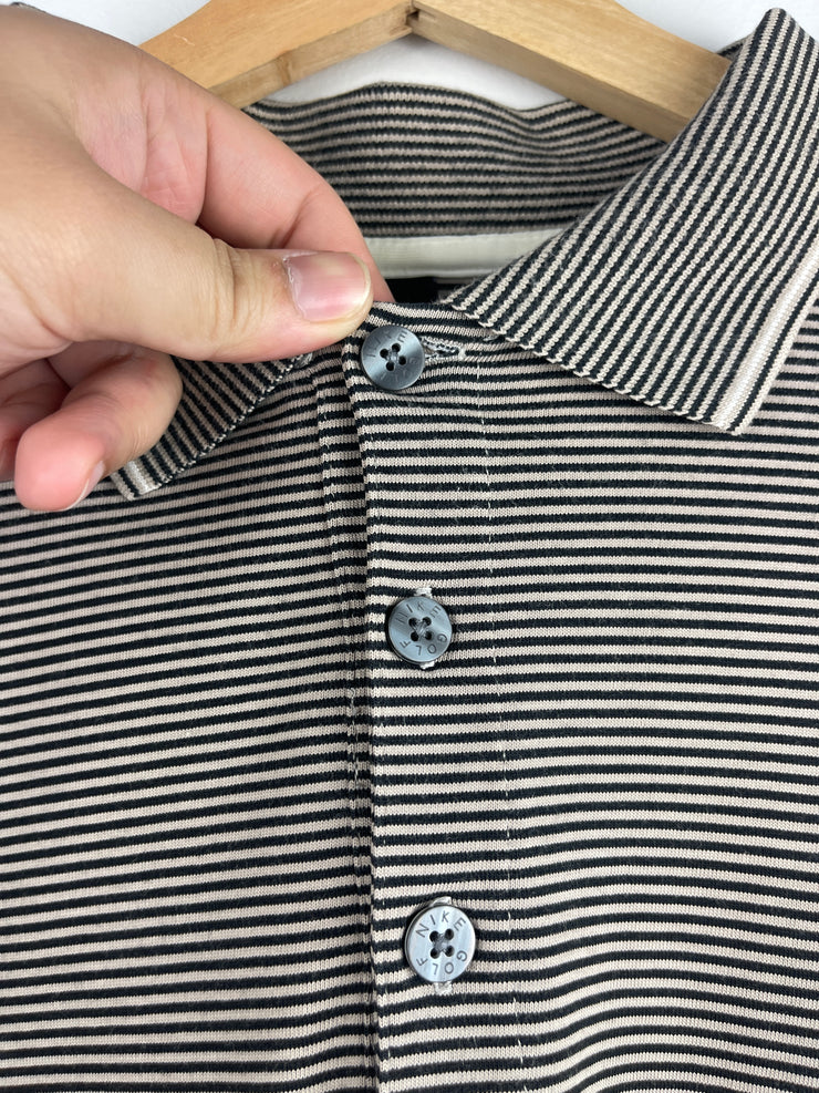 Vintage Nike Golf Beige & Black Striped Long Sleeve Polo Shirt