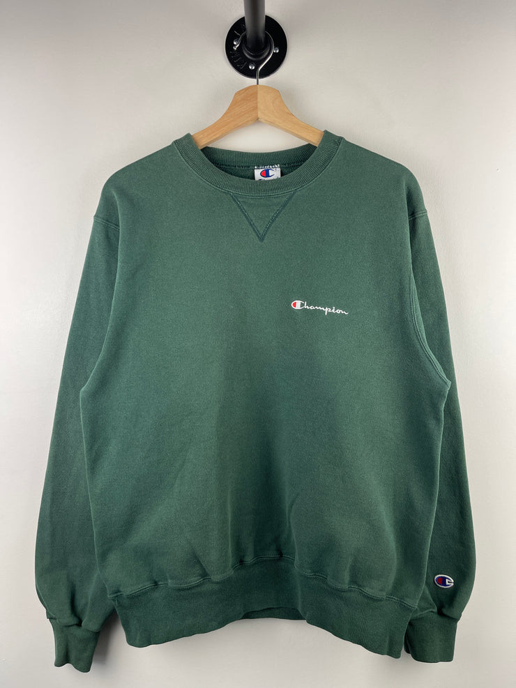Vintage 90s Champion Embroidered Spellout Forest Green Crewneck