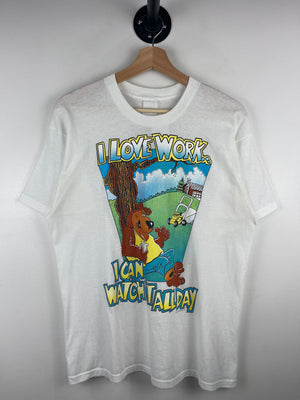 Vintage 90s I Love Work I Can Watch It All Day Comedy White Tee