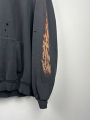 Vintage 90s Fox Racing Flames Thrashed Black Hoodie
