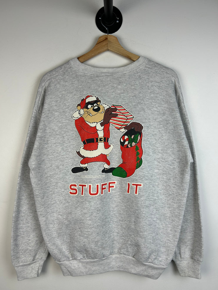 Vintage 1992 Taz Christmas More Presents Grey Crewneck