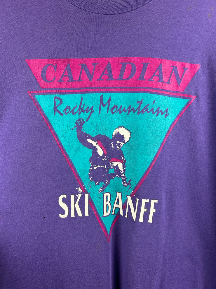 Vintage 90s Banff Skiing Rocky Mountains Purple Tee