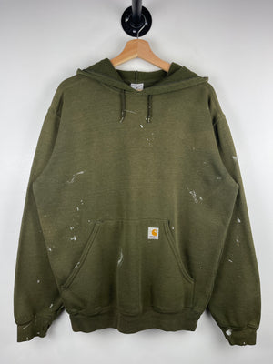 Vintage Carhartt Patch Paint Splattered Green Hoodie