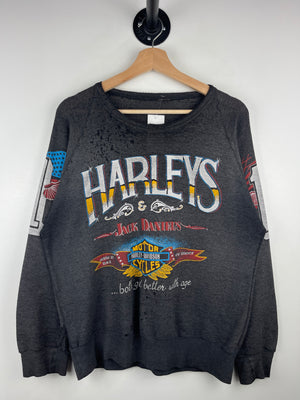 Vintage 80s Harley Davidson Jack Daniels Eagle Thrashed Black Crewneck