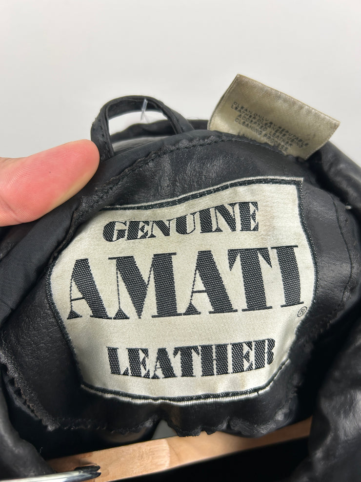 Vintage 90s Amati Black Leather Bomber Jacket