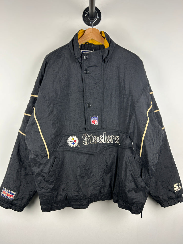 Vintage 90s NFL Pittsburgh Steelers Pro Line Black Half Zip Pullover Jacket