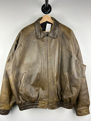 Vintage 90s Burks Bay John Deere Brown Leather Bomber Jacket