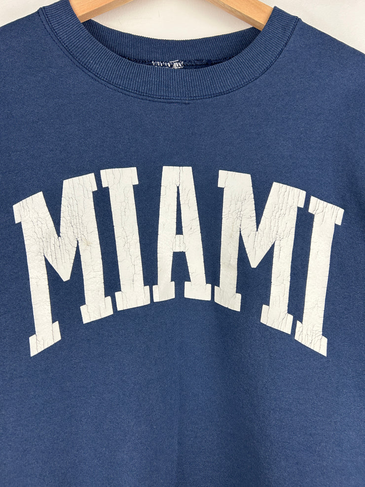 Vintage 90s Miami Arc Logo Spellout Navy Crewneck