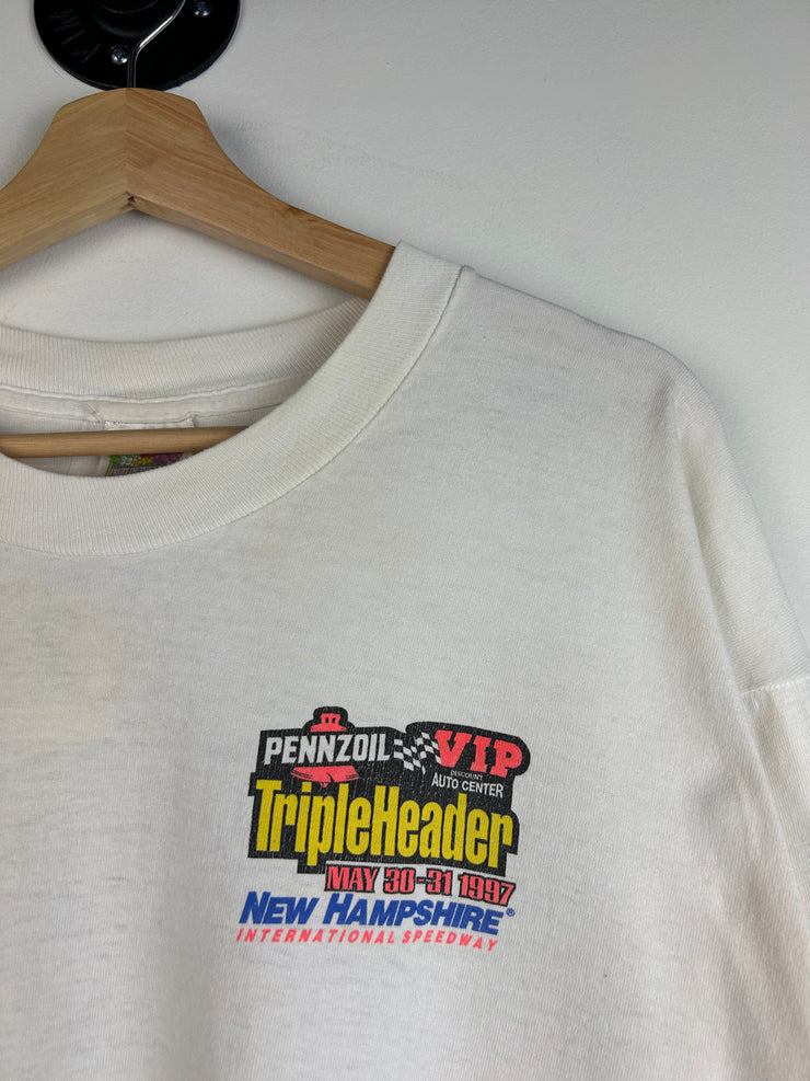 Vintage 1997 Nascar Pennzoil Triple Header White Tee