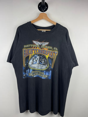 Vintage 2000 Biketoberfest Daytona Beach Skull Faded Black Tee