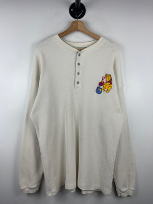 Vintage 90s Disney Winnie The Pooh Cream Henley Thermal Long Sleeve