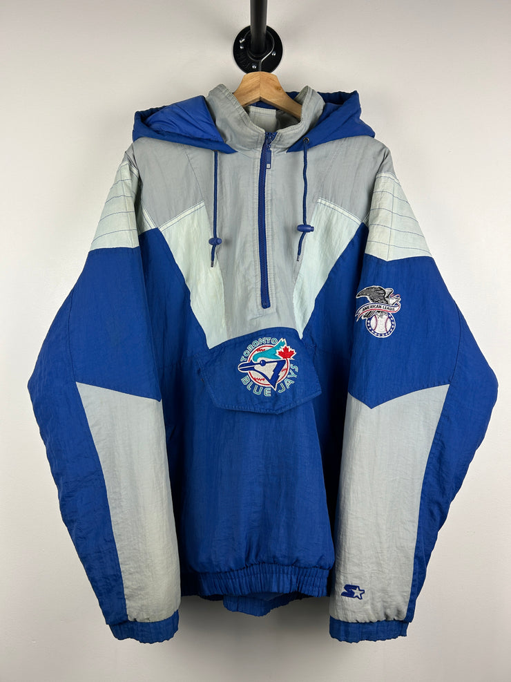 Vintage 90s MLB Starter Toronto Blue Jays Blue Insulated Pullover Quarter Zip Jacket