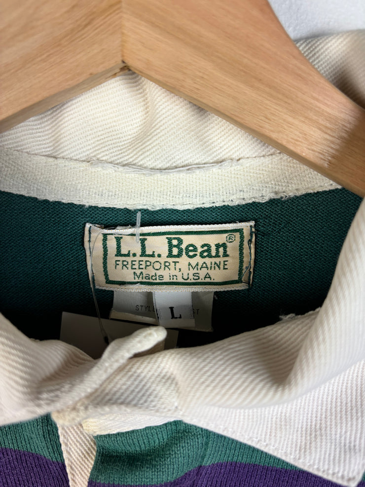 Vintage 90s L.L. Bean Green & Purple Polo Rugby Long Sleeve