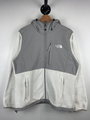 Vintage The North Face Grey & White Denali Fleece Zip Up Hooded Sweater