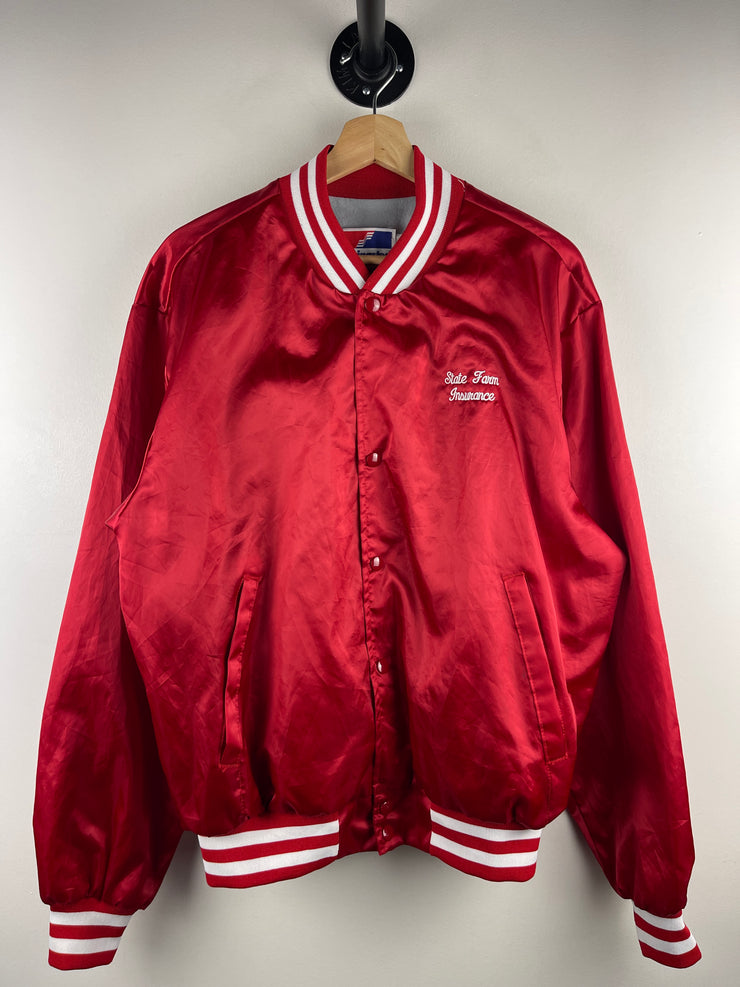 Vintage 80s Swingster State Farm Insurance Red Satin Varsity Jacket