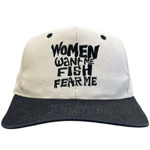 Vintage 90s Women Want Me Fish Fear Me White Snapback Hat
