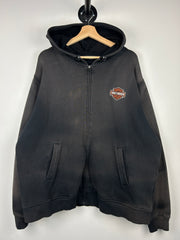 Vintage Harley Davidson Embroidered Faded Black Zip Up Hoodie