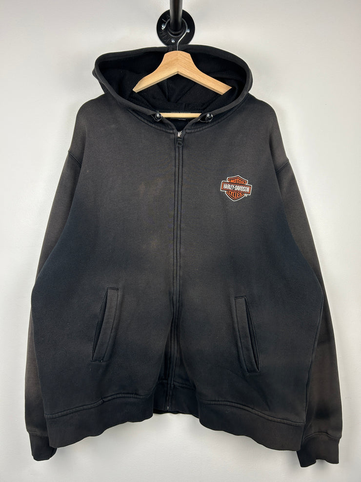 Vintage Harley Davidson Embroidered Faded Black Zip Up Hoodie