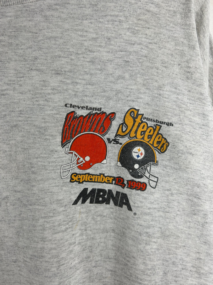 Vintage 90s NFL Logo Athletic Cleveland Browns VS Pittsburgh Steelers Grey Tee