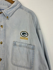 Vintage 90's Logo 7 Green Bay Packers Denim Button Up Shirt