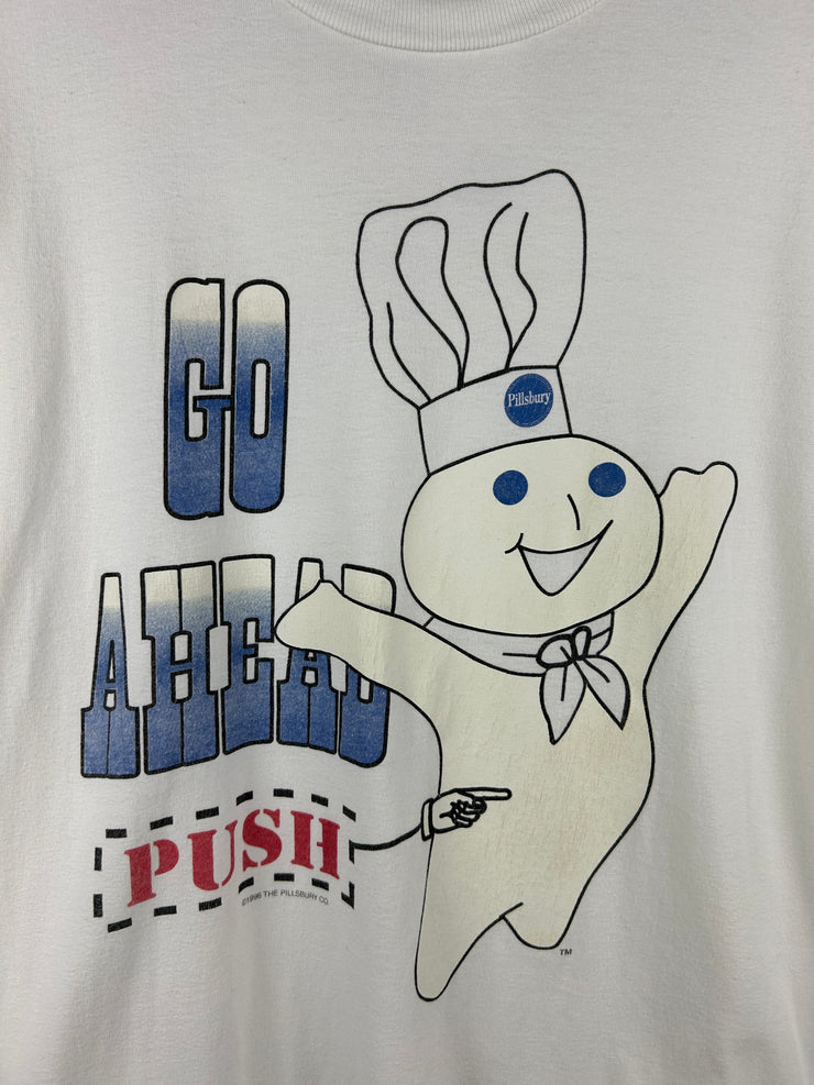 Vintage 90s Pillsbury Dough Boy Go Ahead Push White Tee