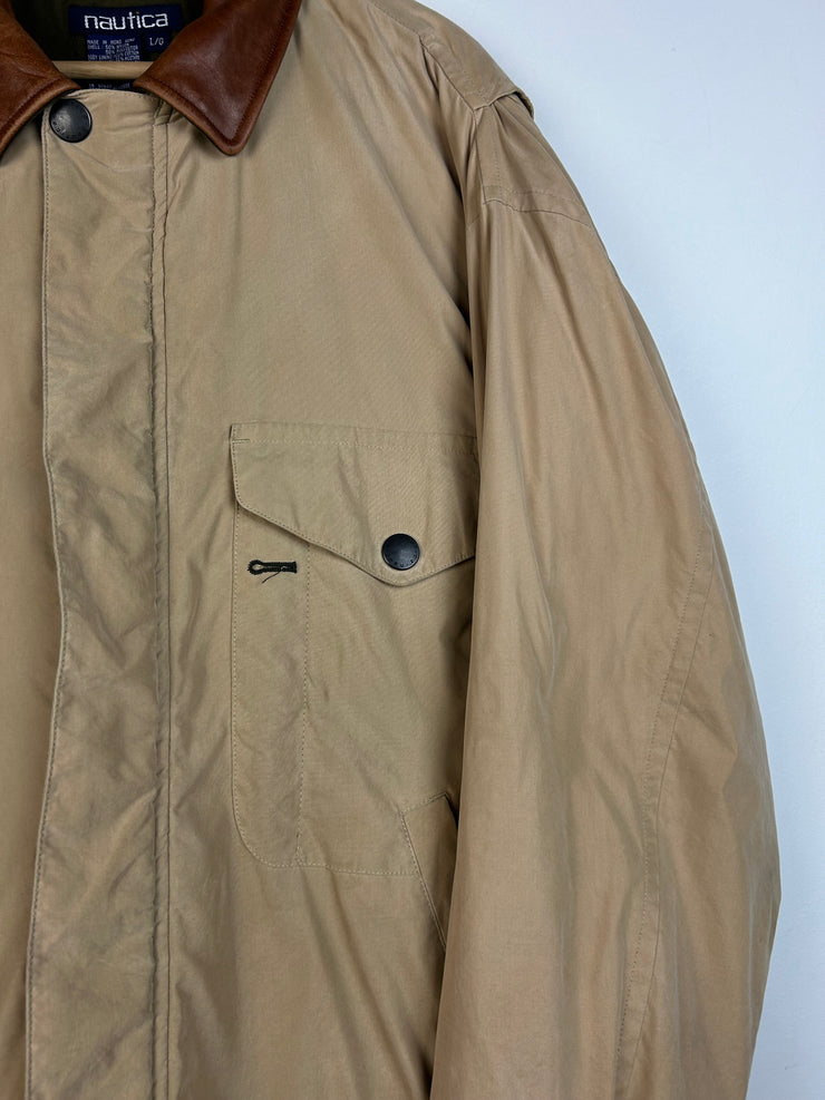 Vintage 90s Nautica Fleece Lined Beige Bomber Jacket