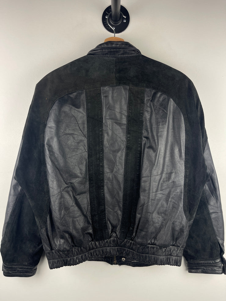 Vintage 90s Ground Zero Black Leather & Suede Bomber Jacket