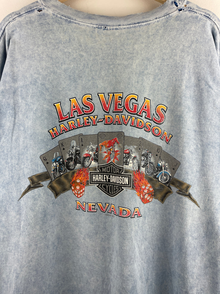 Vintage Harley Davidson Las Vegas Playing Cards Faded Blue Tee