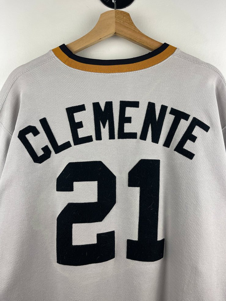 Vintage MLB Majestic Pittsburgh Pirates Clemente Grey Baseball Jersey