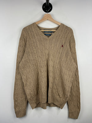 Vintage 90s Polo Ralph Lauren Beige Cable Knit Tussah Silk Sweater
