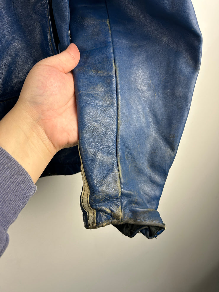 Vintage 60s Brooks Café Racer Two Tone Blue & White True Vintage Leather Jacket